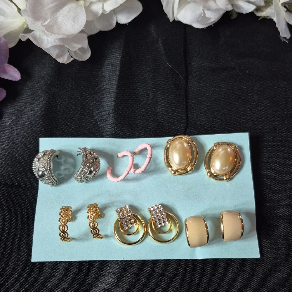 Vintage Mixed Women's Earring Set — Gold, Silver, Pink, Cream